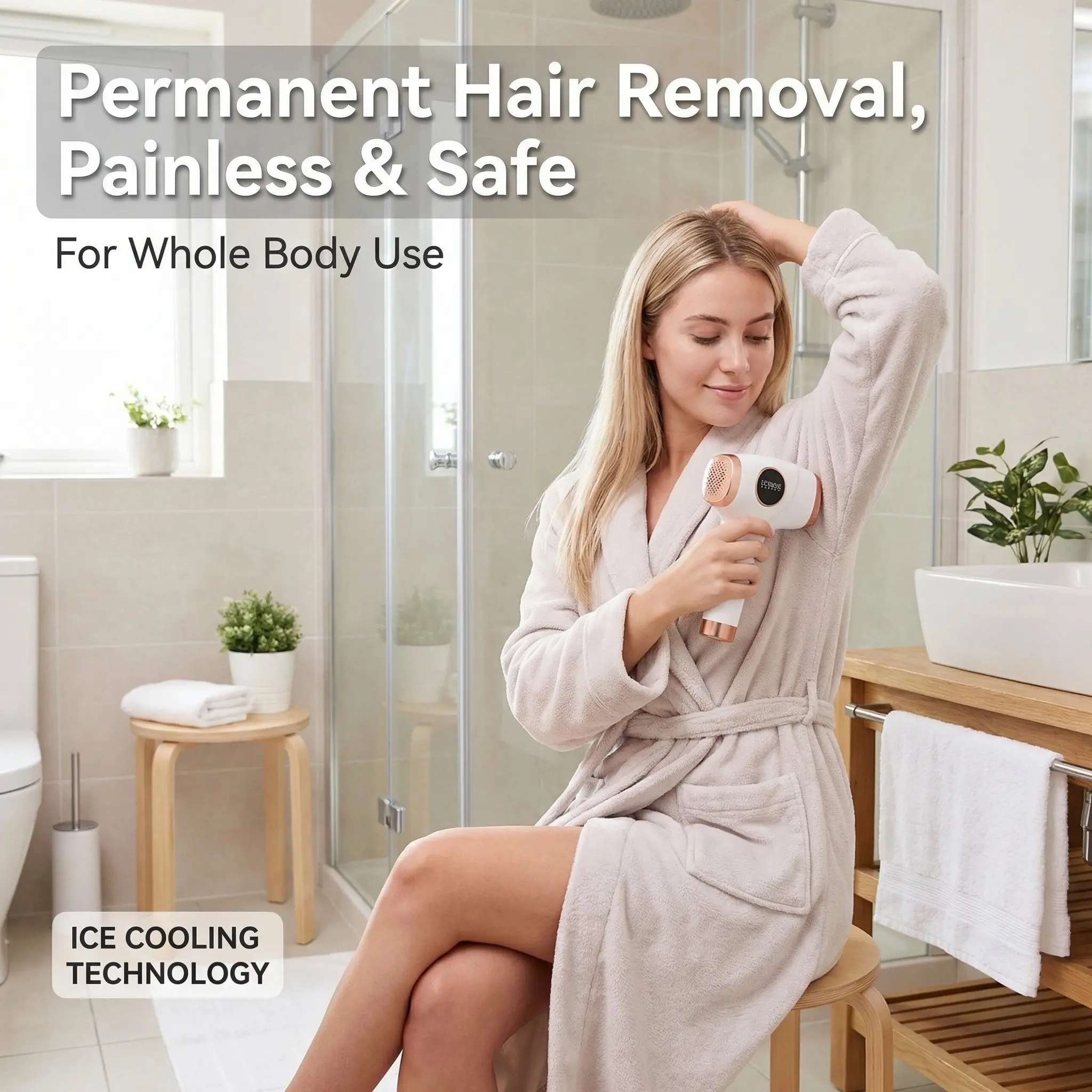 IPL Hair Removal with Ice Cooling Care Function for Women,Long-Lasting Results,999,900 Flashes Painless Hair Removal, Hair Removal Device for Armpits Legs Arms Bikini Line