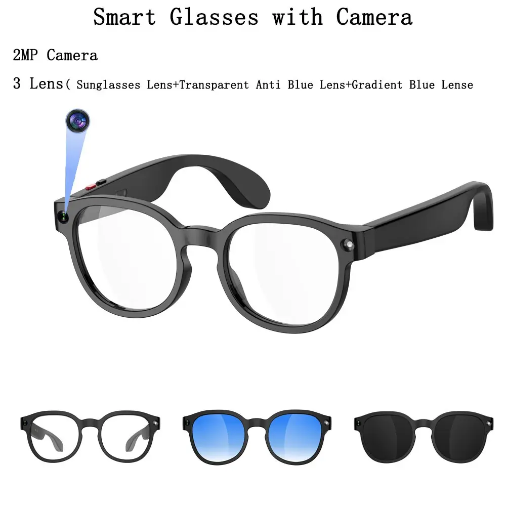 Smart Glasses for Video Recording, 2MP Camera Anti-Shake for Video Photo Taking, AI Translation Sunglasses ,3 Lens AI Assistant Conversation, Suitable for Outdoor and Indoor Travel Sports