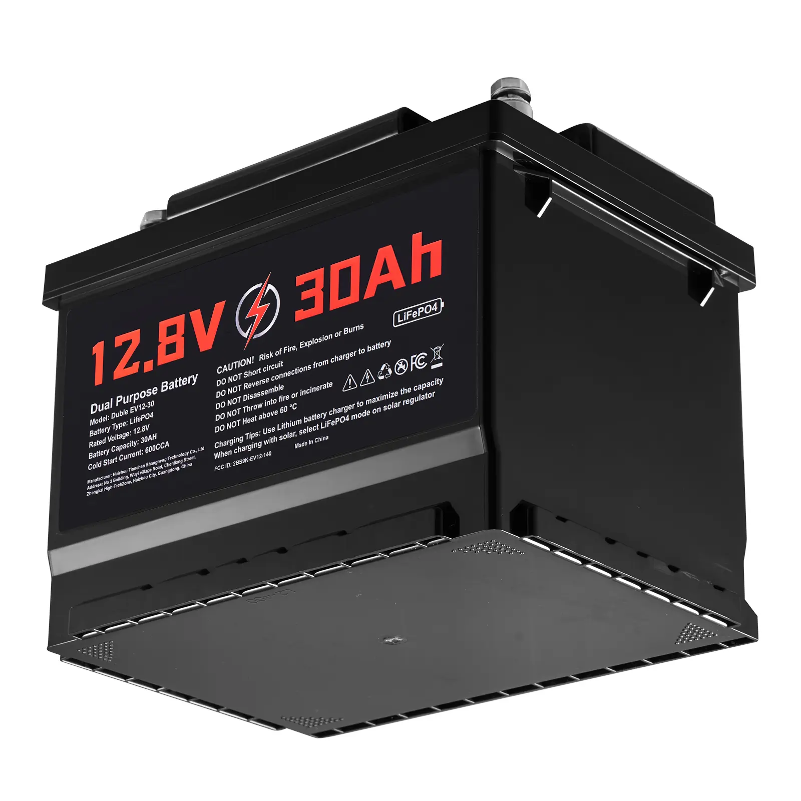 12V 30Ah Capacity Dual Purpose LiFePO4 Lithium Battery - 600 CCA Group 47, Built-in Smart BMS, Car Start-Stop Starter & Deep Cycle Battery for Automotive, Trolling Motor