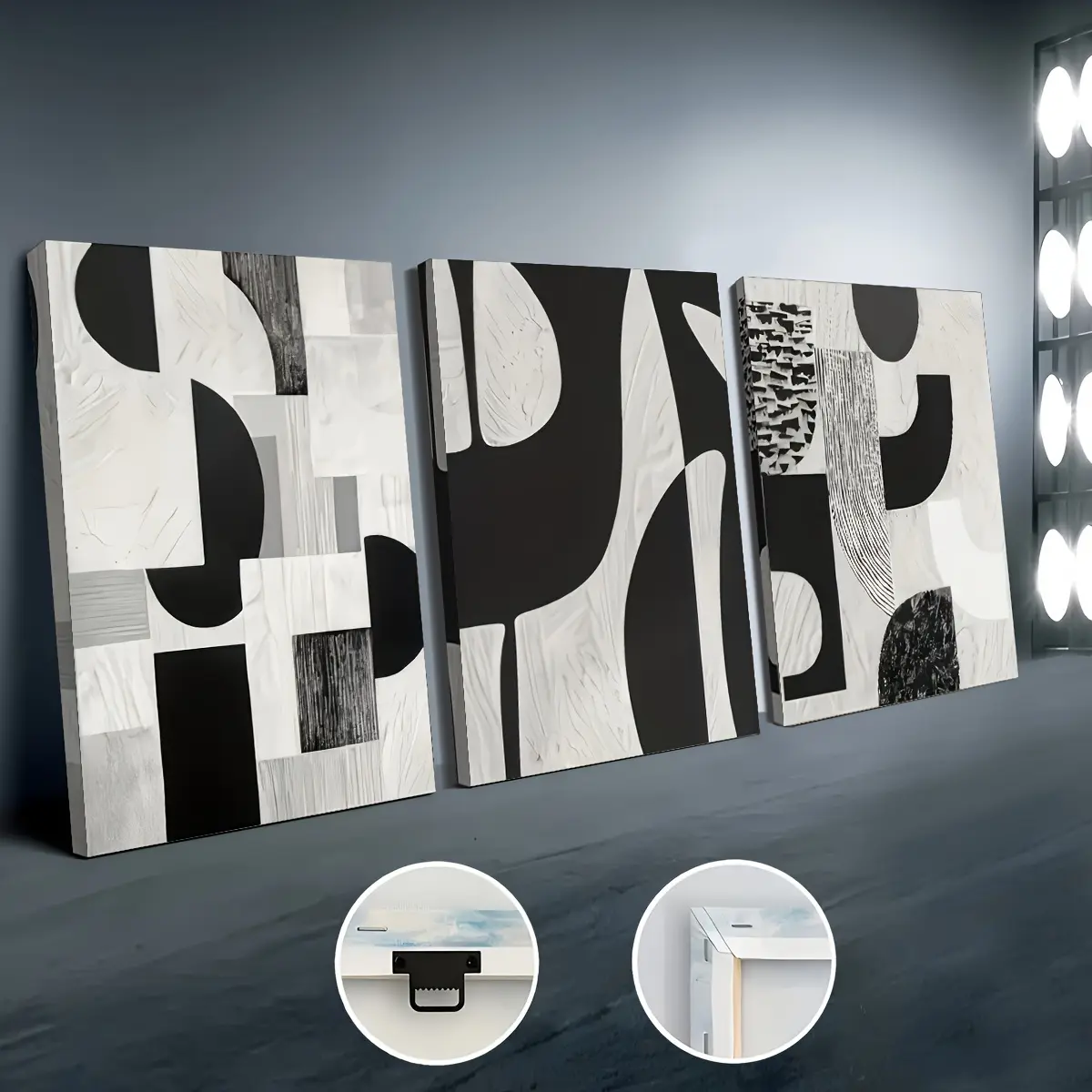 3pcs Artistic Multi-Size Framed Canvas Wall Art Set - Black & White Abstract Prints, Modern Design, Eco-Friendly Wooden Frame, Ready to Hang, 8"x12" to 24"x36", Ideal for Living Room, Bedroom Decor, Gift Idea