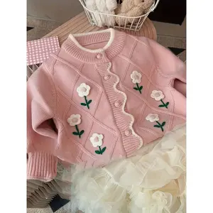 Girls' Spring New Style Sweater, Cute Baby Knit Cardigan Jacket, Fashionable Toddler Outerwear for Spring & Autumn Seasons, Baby Girl Clothes