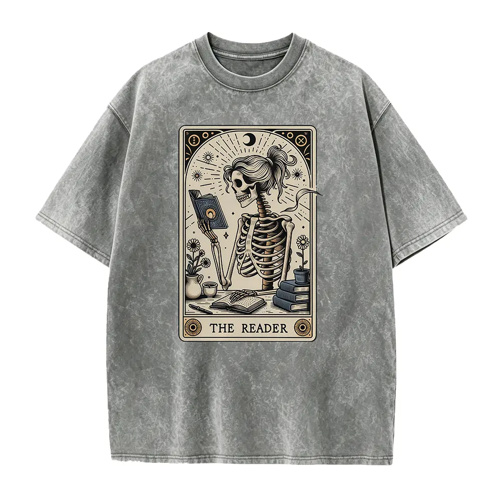 Skeleton Reading Shirt,  Reader Tarot Card T-shirt, Gift for Book Lover, Bookish Bookworm Teacher, Halloween Spooky Read Tee