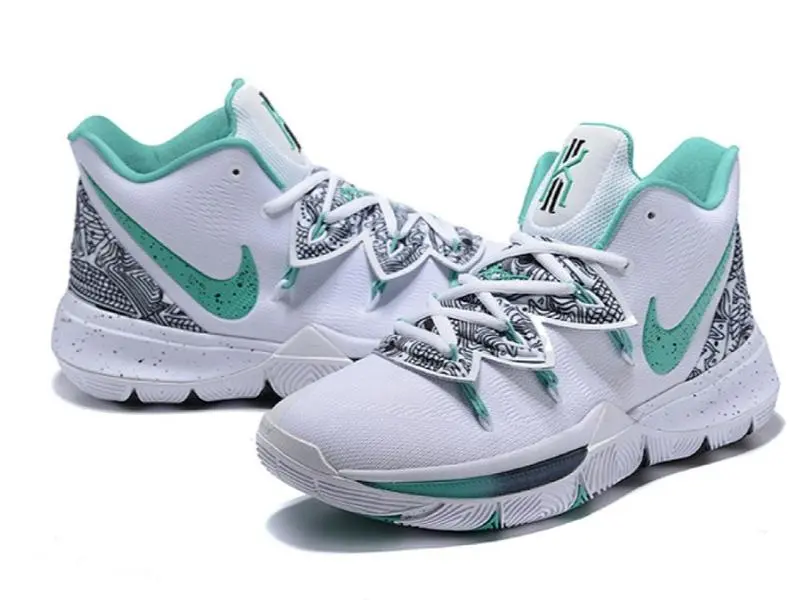 White Mint Green Mid Top Basketball Sneakers | Breathable Mesh Upper & Abstract Graffiti Pattern Panels | Shock Absorbing Sports Training Footwear | Unisex