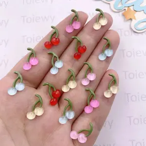 50pcs Mixed Resin Mini Glitter Colorful Cherry Fruit  Art Flat back Rhinestone Applique DIY Wedding Scrapbook Decor Crafts