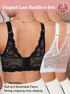 3PCS Women’s Push-Up Bra Set - Full Coverage Minimizer Longline Bustier, Lace Backless, Soft Comfortable Elegant Breathable Lingerie, Bras for Women,mothersdaygift Summervibes
