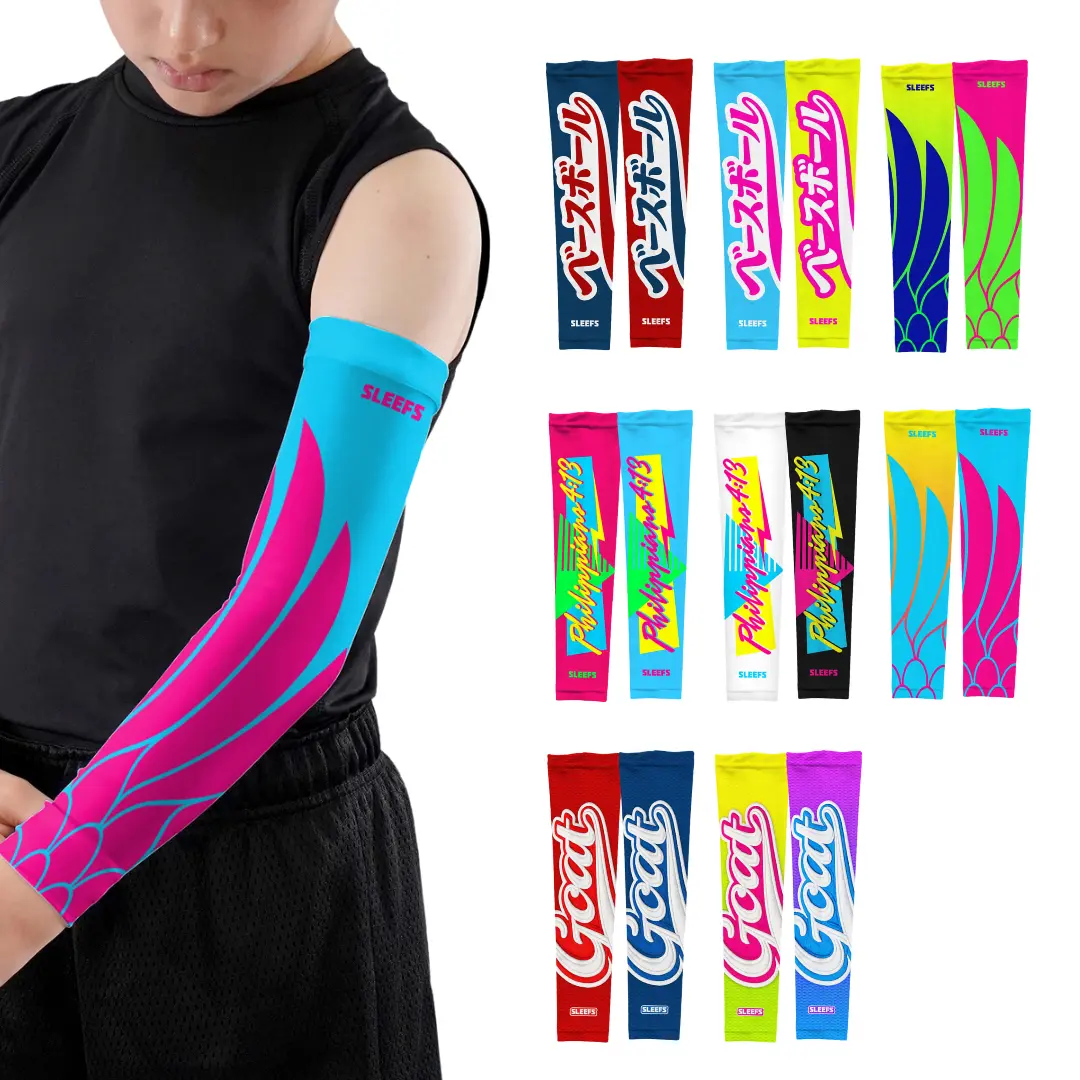 SLEEFS Kids Baseball Arm Sleeve Collection Pair - Premium Nylon & Spandex Compression Sleeves with UV Protection for Adult & Youth Sizes