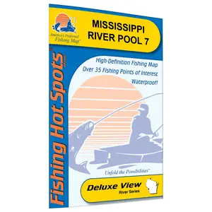 Fishing Hot Spots Mississippi River Pool 7 High-Definition Waterproof Map with 35 Points of Interest & Fishery Information