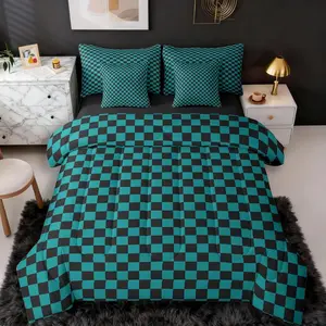 Green Black Bedding Set 7Pcs Kids Plaid Checkered Comforter Set with Sheets for Boys Girls Classic Grid Buffalo Check Bed in a Bag Soft Lightweight,Microfiber