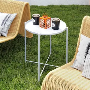 Outdoor Patio Side Table/coffee Table Folding Round Metal Rust-proof And WaterproofOutdoor Or Indoor Patio Table Tray, Suitable For Patio Yard, Camping Balcony