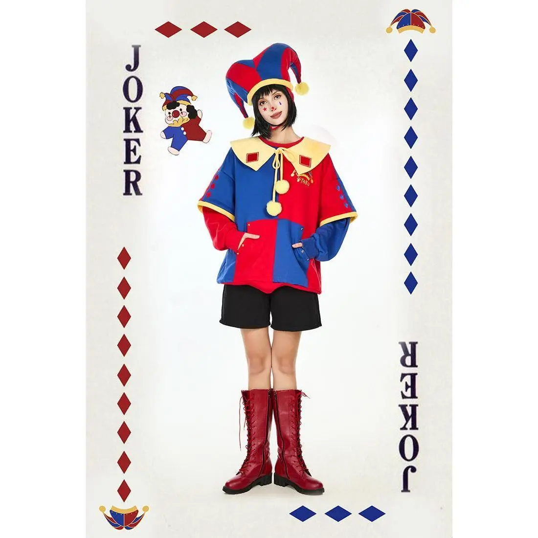 micotaku Women's Clown Hoodie, Color-block Flannel with Sleeve Embroidery and Detachable Paws for Party Wear, Sleeves, Fabric, Cute, Long Sleeve