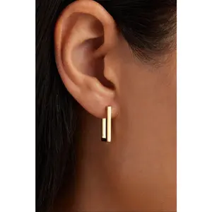 Clean Rectangle Bottom Hinge Sleek Look Hoop Earrings