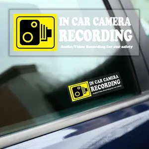 MONKEY KING 4-Pack Car Camera Warning Stickers Residue-Free Static Cling Durable PVC Material Easy Apply Remove Car Accessory Exterior Decals