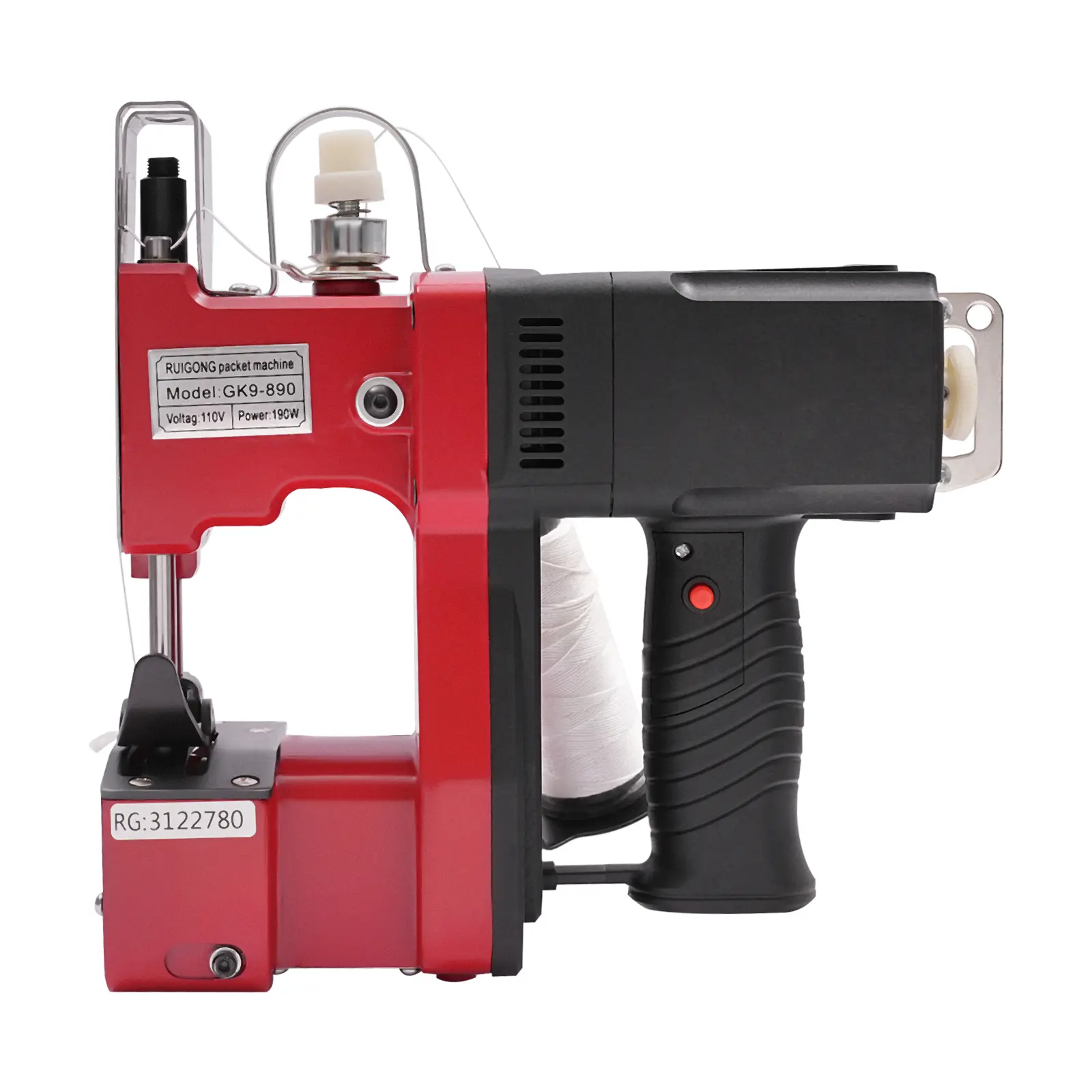 Industrial Heavy-Duty 190W Bag Sewing Machine (1×GK9-890 Main Unit Complete Kit) - 6mm Thick Material Sealer, High-Speed Seal, 25×25×8cm, 2.9kg, Power Cord, Machine Needle Set for Warehouse, Business, Factory Packaging Focus