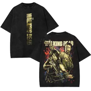 The Walking Dead Washed Tee Heavyweight Cotton T-shirt for Game Movies Fans Graphic Tees Perfect Gift for Fans Fabric Seamless Comfortable Fit