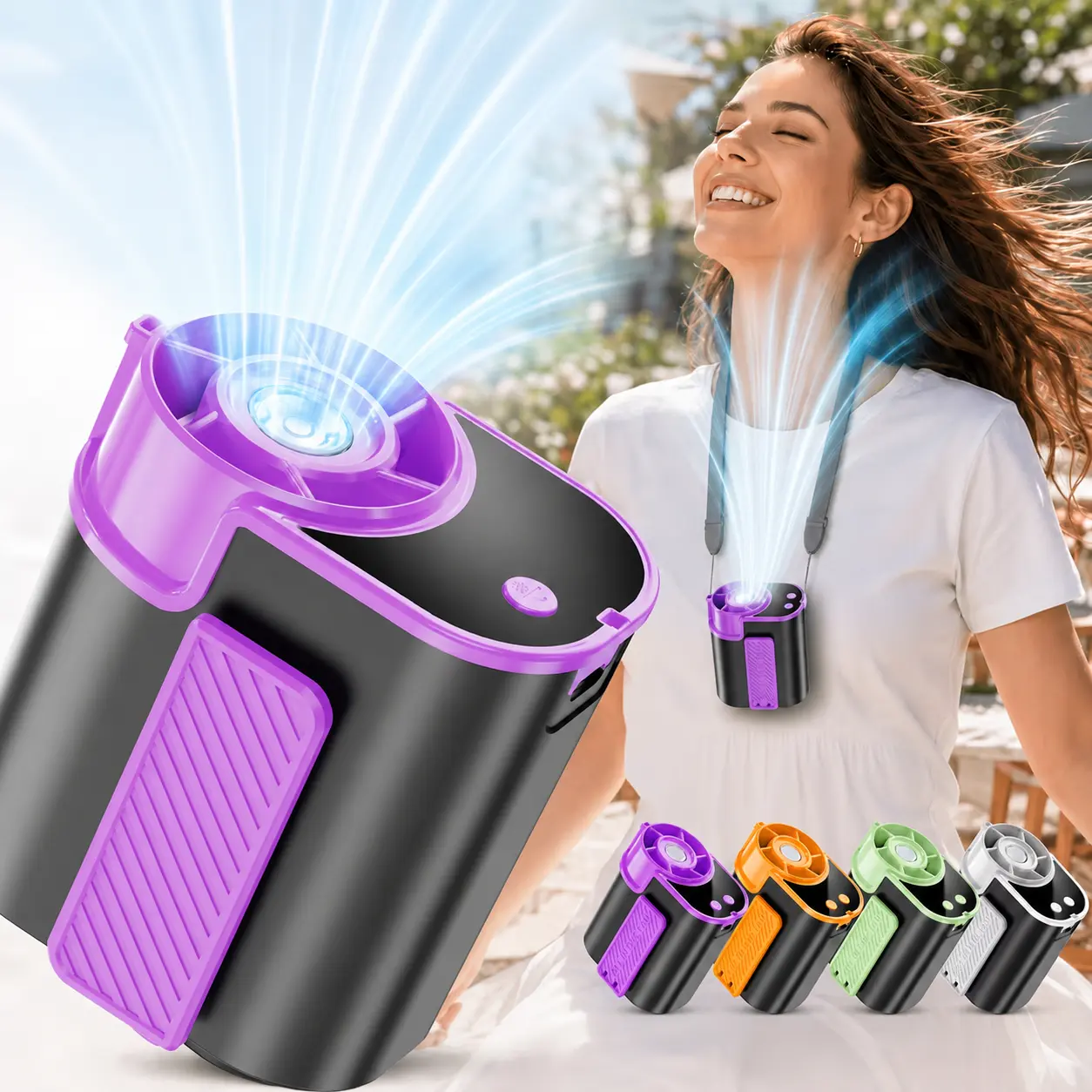 Portable Wearable Cooling Fan - 199 Adjustable Speed Levels, 5000mAh Long-Life Battery, Strong Airflow, Hands-Free Quick Cooling, Outdoor Flashlight Function, Portable Handheld/Waist Option, Suitable for Camping, Outdoor Work, Portable Handheld Fan