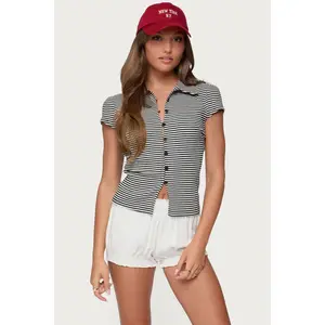 Beau Striped Ribbed Button Up Top