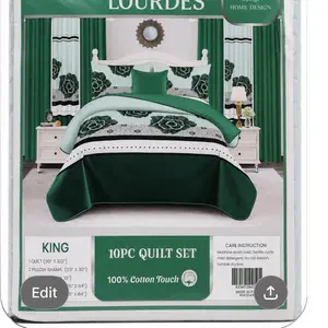Lourdes Home design 10 piece king quilt with matching curtains-Cotton  Touch