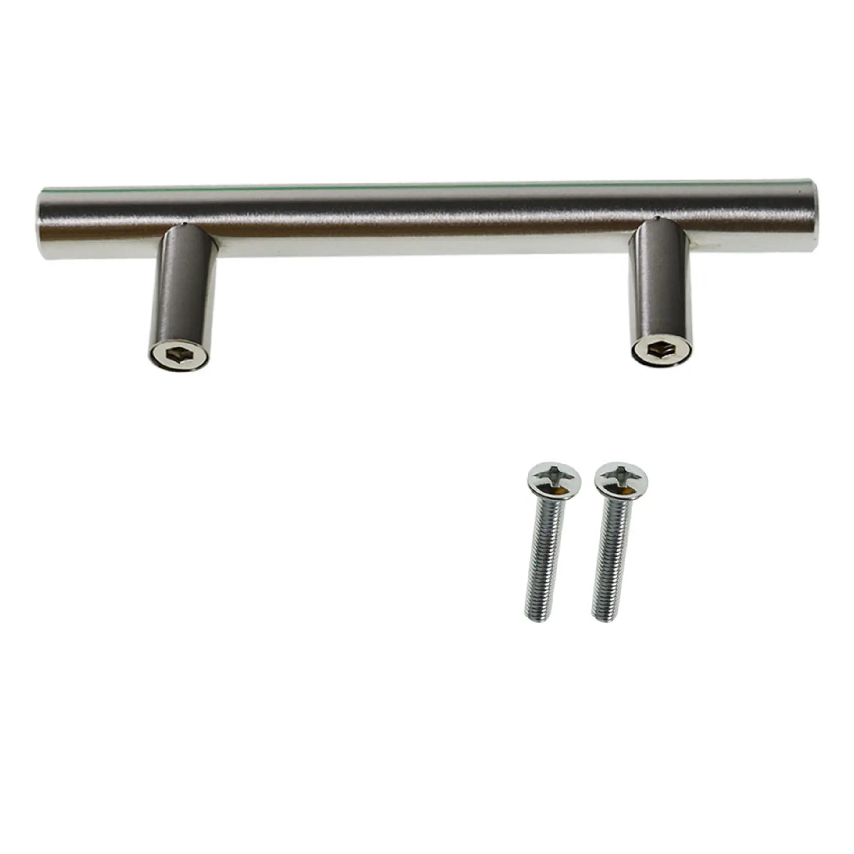 50-Pack 5in Brushed Stainless Steel Farmhouse T-Bar Pulls - Satin Nickel Metal Bar Handle Sets, Matte Black Cabinet Knobs with Door Handles Interior, Blending Traditional-Modern Kitchen Cabinet Hardware (w/Screws), Handles + Screws
