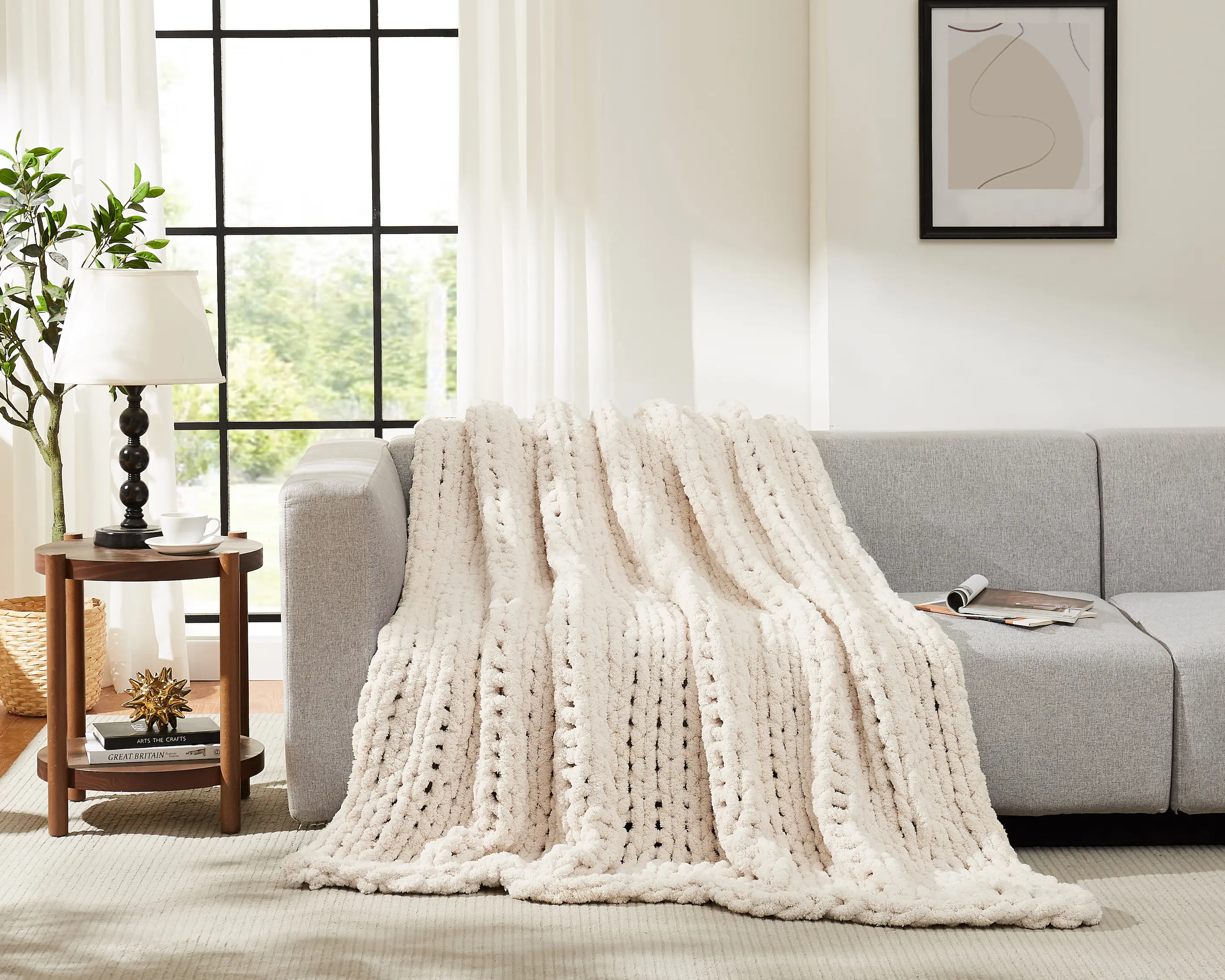 Chunky Knit Blanket Throw，Handmade Thick Cable Knit Crochet Blanket, Striped Flannel Fleece Blanket - Ultra-Soft, Lightweight, Large Rope Knot Throw Blanket for Couch Home Decor, Multi-Color, All Seasons, Home Bedroom Decor,Halloween Gifts