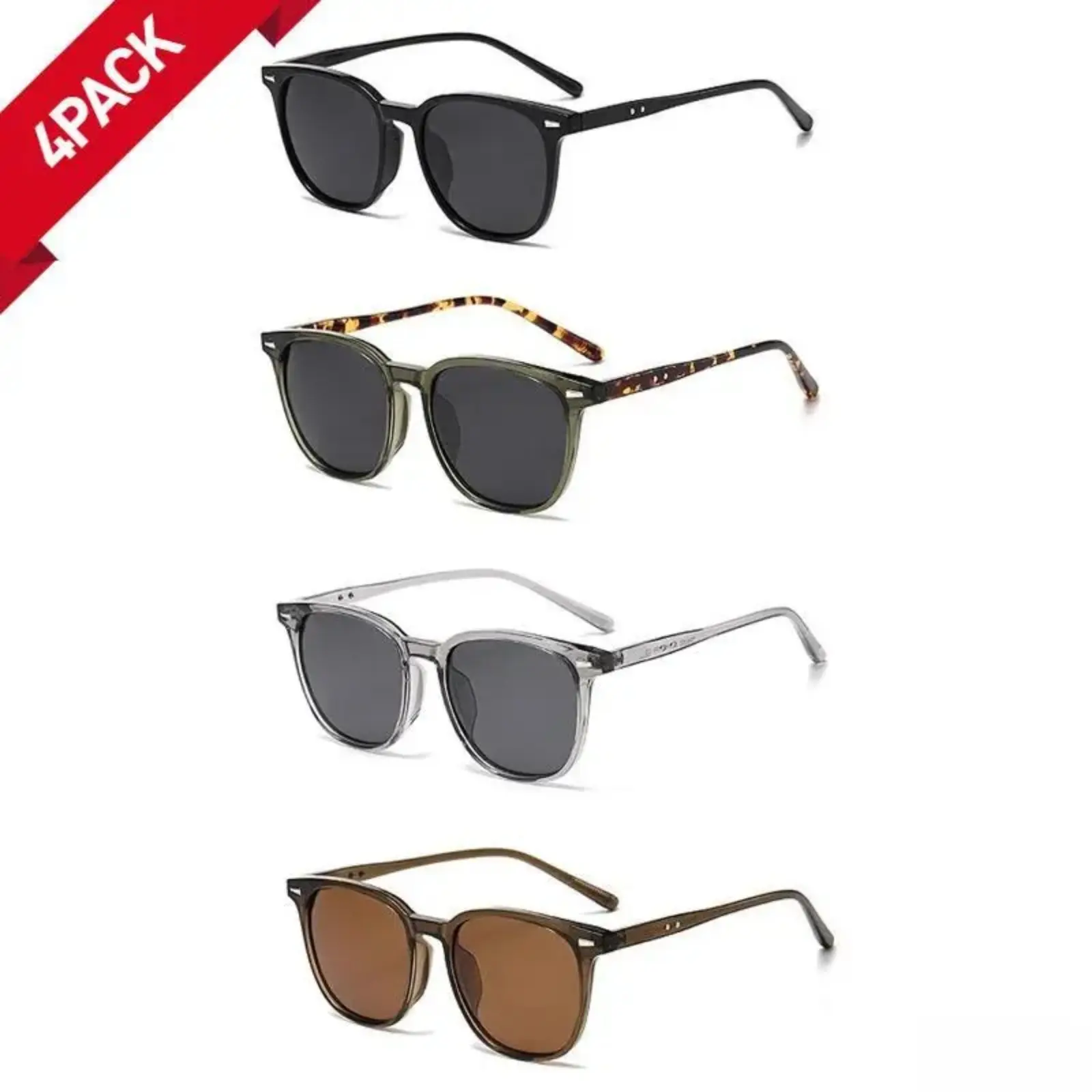 4-Pack Stylish Square Frame Shades for Women Men, Ultra-Light Eyewear with Polarized Lenses and UV Protection for Outdoor Sports, Stylish Sunglasses, Men's Sunglasses, Sunglasses Set, Casual Sunglasses