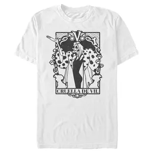 Men's One Hundred and One Dalmatians Cruella De Vil Black and White Card T-Shirt