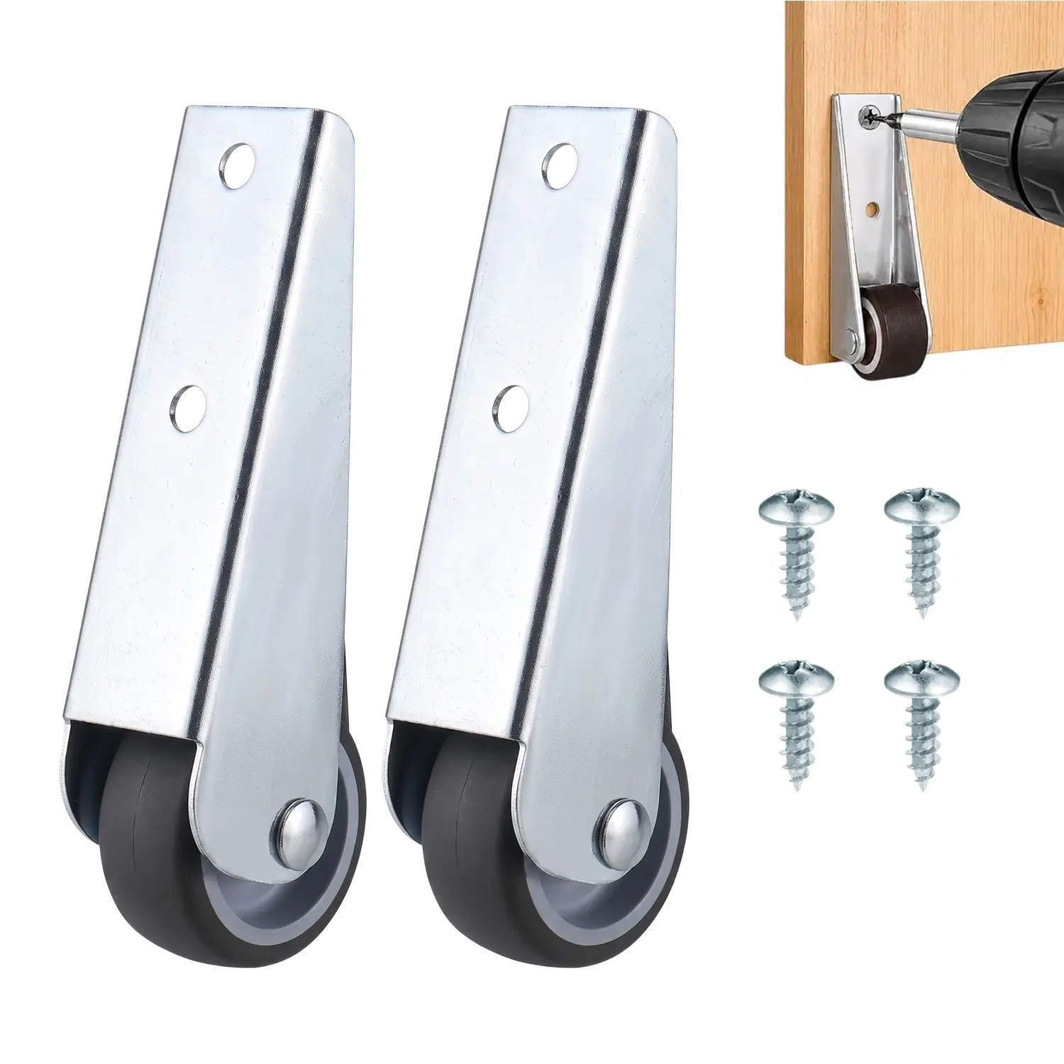 2 PCS Gate Caster Wheels Replacement, Sinking Door Bottom Pulley Directional Wheel Rubber Rolling Swivel Casters, Door Wheels Support Non-Slip Pulley Directional Wheel for Garden Gate Fence Tables