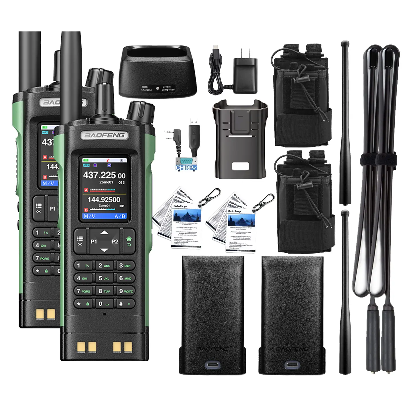 Baofeng DM-32UV DMR Handheld Ham 2-Way Radio, 10W Dual Band Digital/Analog Walkie Talkie Portable with GPS, APRS, Frequency Copy, Type-C Programming, 10km Range, Rechargeable, Non-Waterproof w/ Card Case & Remote, Two Way Radio
