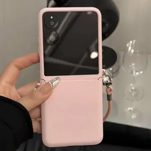 Korean Fresh Pink White Center Axis Phone Case With Leather Rope For Samsung Galaxy Z Flip 7 Flip 6 Flip 5 flip6 zflip7FE Cover