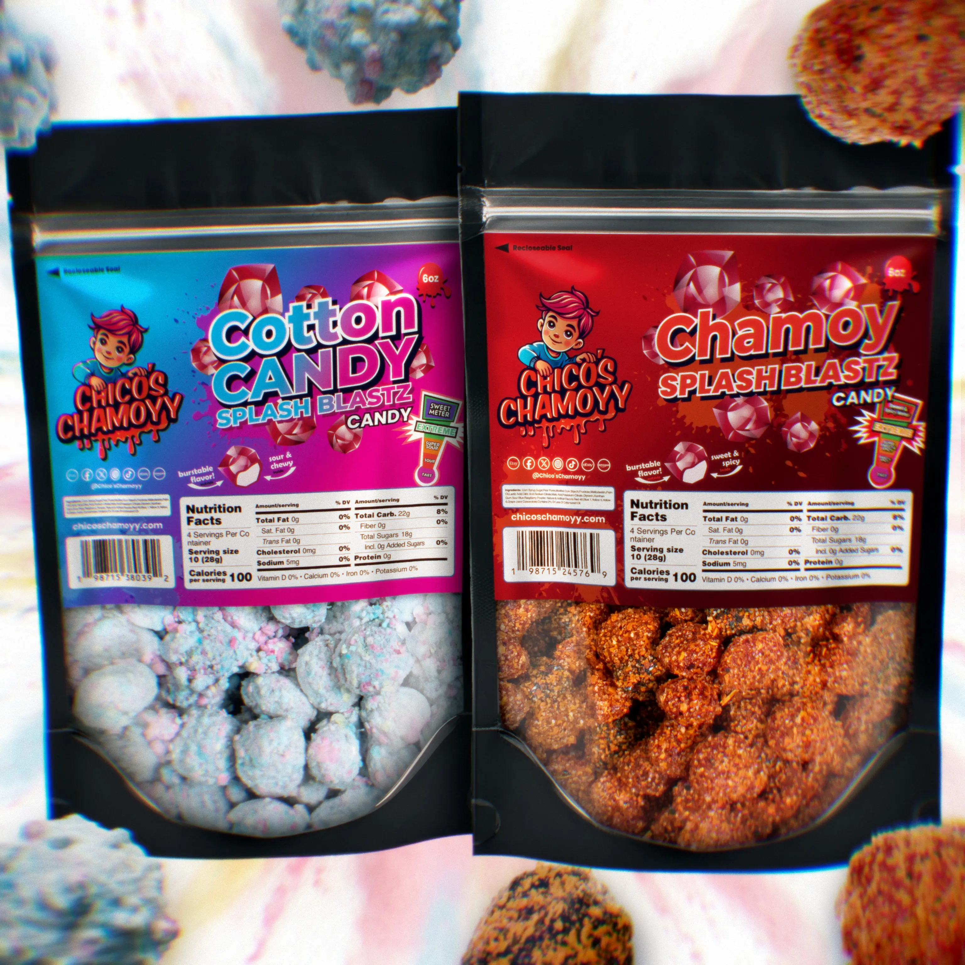 Cotton Candy Splash Blastz 6oz Viral Gushers + Chamoy Splash Blastz 6oz Viral Gushers | 12oz Bundle Chicos Chamoyy - Fruity Snack