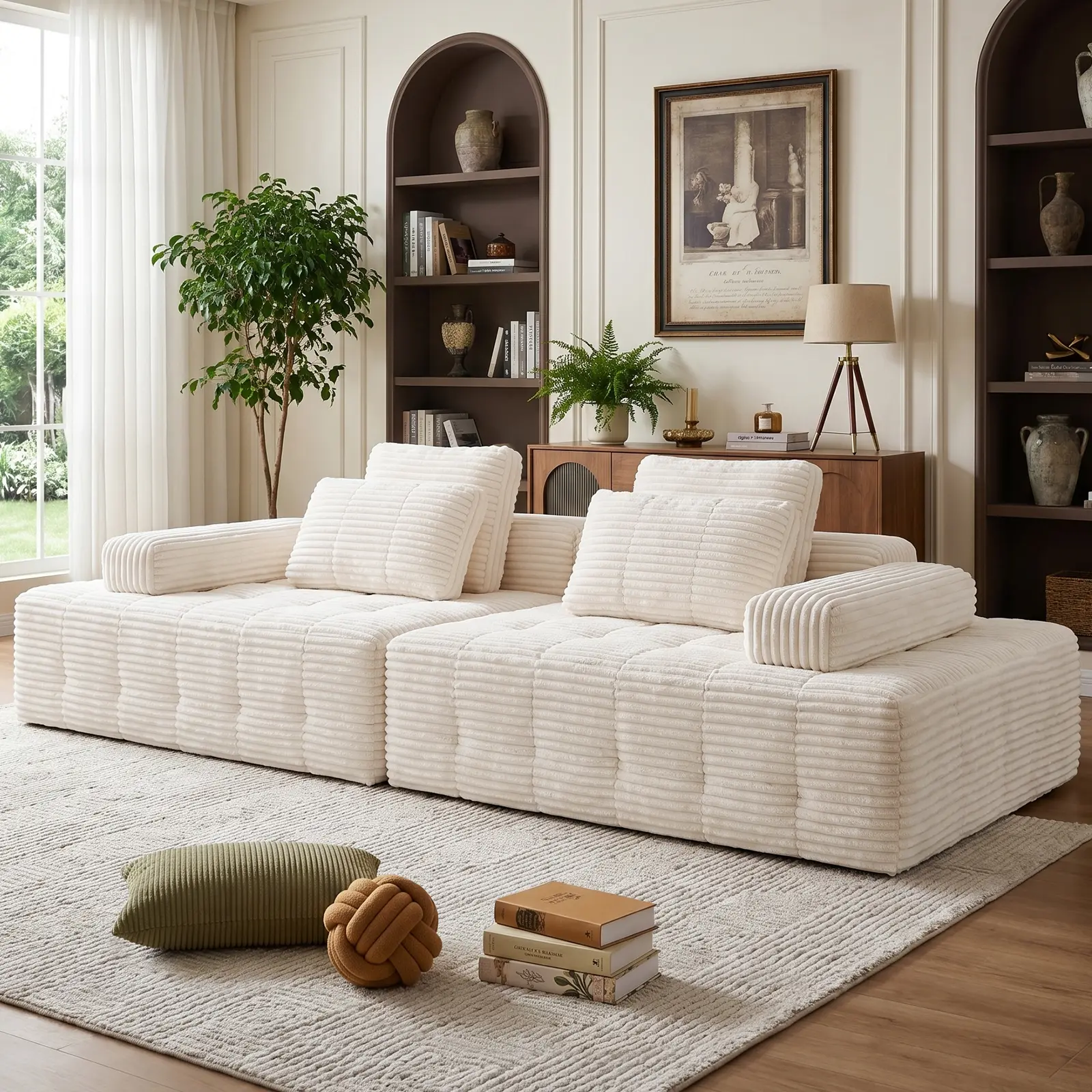 2-Pack Corduroy Cloud Modular Sectional Sofa, Vacuum Compressed Roll Pack Sofa in Box, Frameless Pet Friendly Reconfigurable Boneless Loveseat, No Assembly Space Saving Couch for Small Living Room Apartment, Free Gifts Included campingessentials