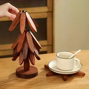 Set of 4pcs Heat-Resistant Tree Design Wooden Trivets, High-Temp Resistant Kitchen Decorative Placemat, Table Mats, Pot Holders & Coasters, Ideal Christmas Gift