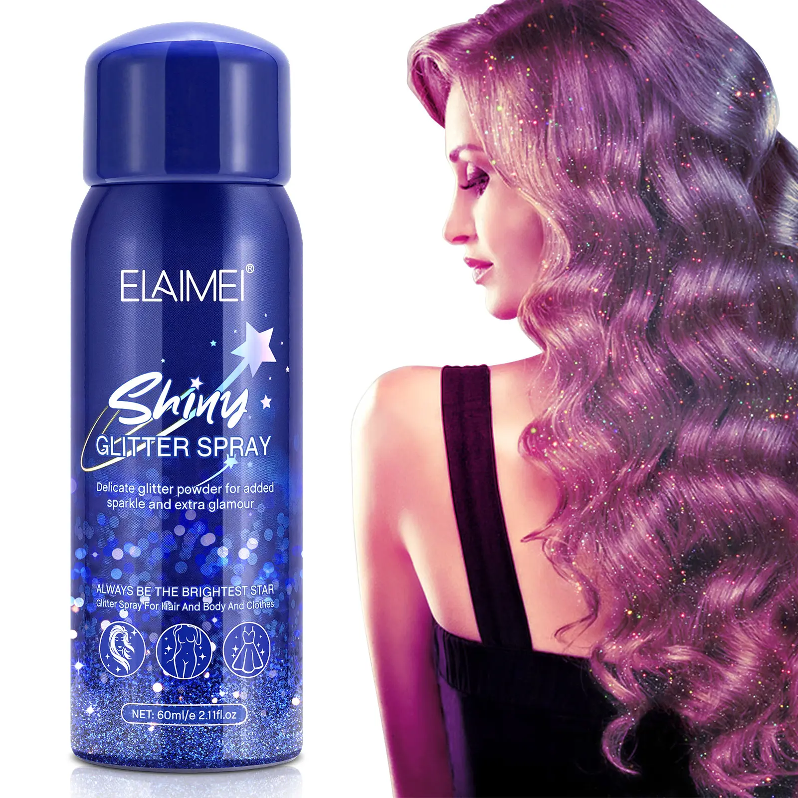 【Glitter Hack】 Elaimei Glitter Spray for Skin, Hair and Body, Body Shiny Spray Holographic Liquid Glitter Gel (60ml)
