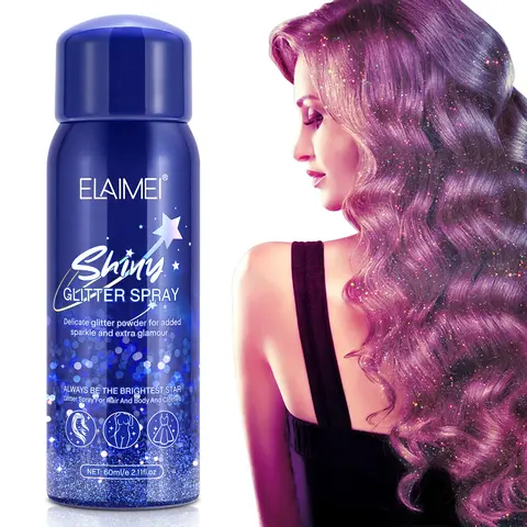 Elaimei Glitter Hack Cosmetic Spray - 60ml Holographic Liquid Gel, Body Shimmer, Sparkle, Silver Head-to-Toe Hair + Body Glow, Spray for Adults' Hair, Skin, or Clothing, Glamour Makeup Product