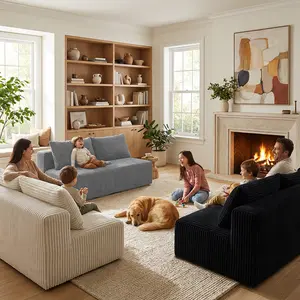 Cloud Sofa Corduroy Modular Dark grey vertical corduroy sofa, with ultra-soft plush texture - sinking into a cloud-like comfort, suitable for use as a sofa, lounge, movie nights, or lazy weekends. Suitable for small living rooms an U-Shaped Bed