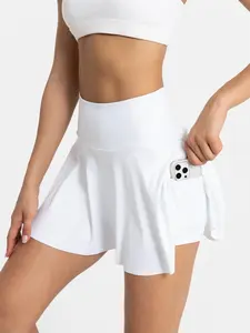 Women's Solid Color High Waist Tennis Skort, Sporty Built-in Shorts Skorts for Running Workout, Ladies Sportswear for Indoor Outdoor Wear