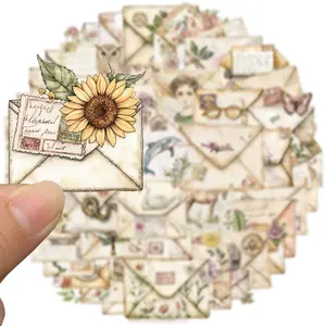 Vintage Envelope Sticker, 50pcs/set Aesthetic Sticker, Waterproof Vinyl Bullet Junk Journal Sticker for Scrapbook Journaling Water Bottles Laptop