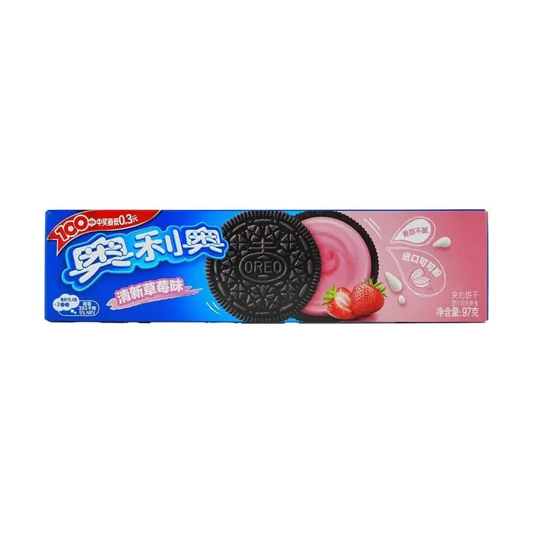 OREO Strawberry Flavor Fruit-Filled Sandwich Cookies, 97g Chocolate-Infused Sweet Snack