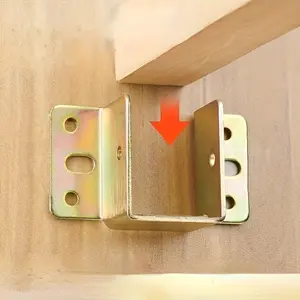 8pcs Heavy-Duty Metal Bed Frame Brackets, L-Shaped Corner Support Hooks, Furniture Stability Hardware, Non-Electric, Yellow, with No Wooden Materials for Bed Frame