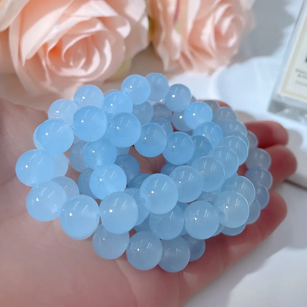 102pcs Set Light Blue Straight Hole Glass Beads, DIY Bracelet Jewelry Accessories, Craft Supplies for Handmade Projects