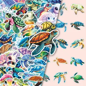 100 Sheets, 2 Sets of Repeating, Cute Cartoon Sea Turtles, Marine Life, Fresh and Stylish Decorative DIY Scrapbooking Phone Stickers Funny Stickers