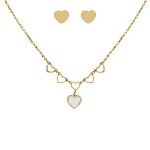 Stately Steel Stainless Steel Multi-Heart Necklace and Earring Set