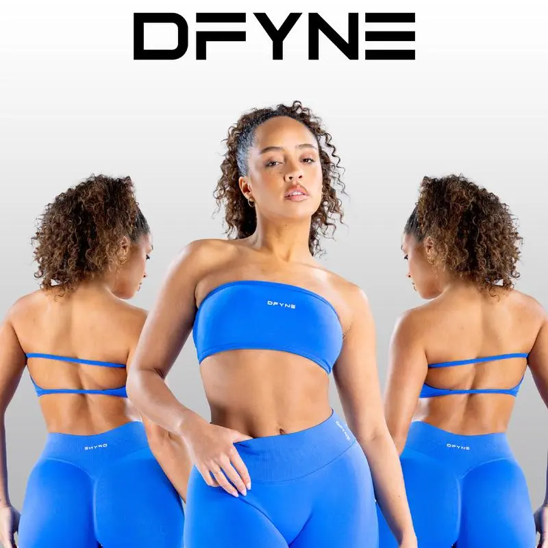 Women's DFYNE Impact Backless Bandeau Off-Shoulder Seamless Strapless Sports Bra - Sculpting Stretch Fabric, Gym-to-Street Style Pink Fitness Gym Bralette, Workout Sportswear Yoga Activewear, Backless Sports Bra