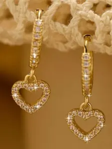 Micro-Set Sparkling Zircon Earrings, Luxury Full Diamond Heart Pendant Studs, Matching Ear Jewelry, Elegant and Chic Design