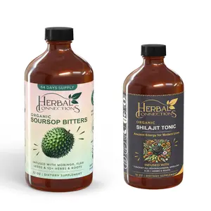 Organic Soursop Bitters 32 oz & Organic Shilajit Tonic 16 oz  20 Herbal blends for Gut Health, Detox, Energy, Vitality & colon cleanse Natural Healthcare
