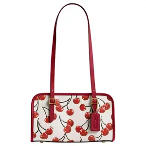 Coach Swing Zip 25 Cherry Print Adjustable Strap Single Shoulder Bag in Red and White for Women