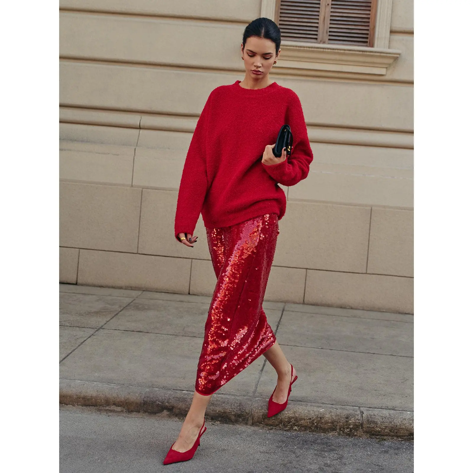 Elegant Plain Sequins Skirt