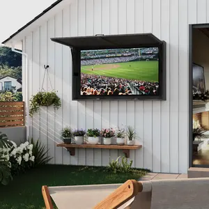 Weatherproof Solid Wood Outdoor TV Enclosure for 44-55 Inch TVs, 55 Inch Box with 4D Adjustable Mount, Fold-Up Door, Dust Cover and Sturdy Handle – Perfect for Patio or Beach, Low Profile