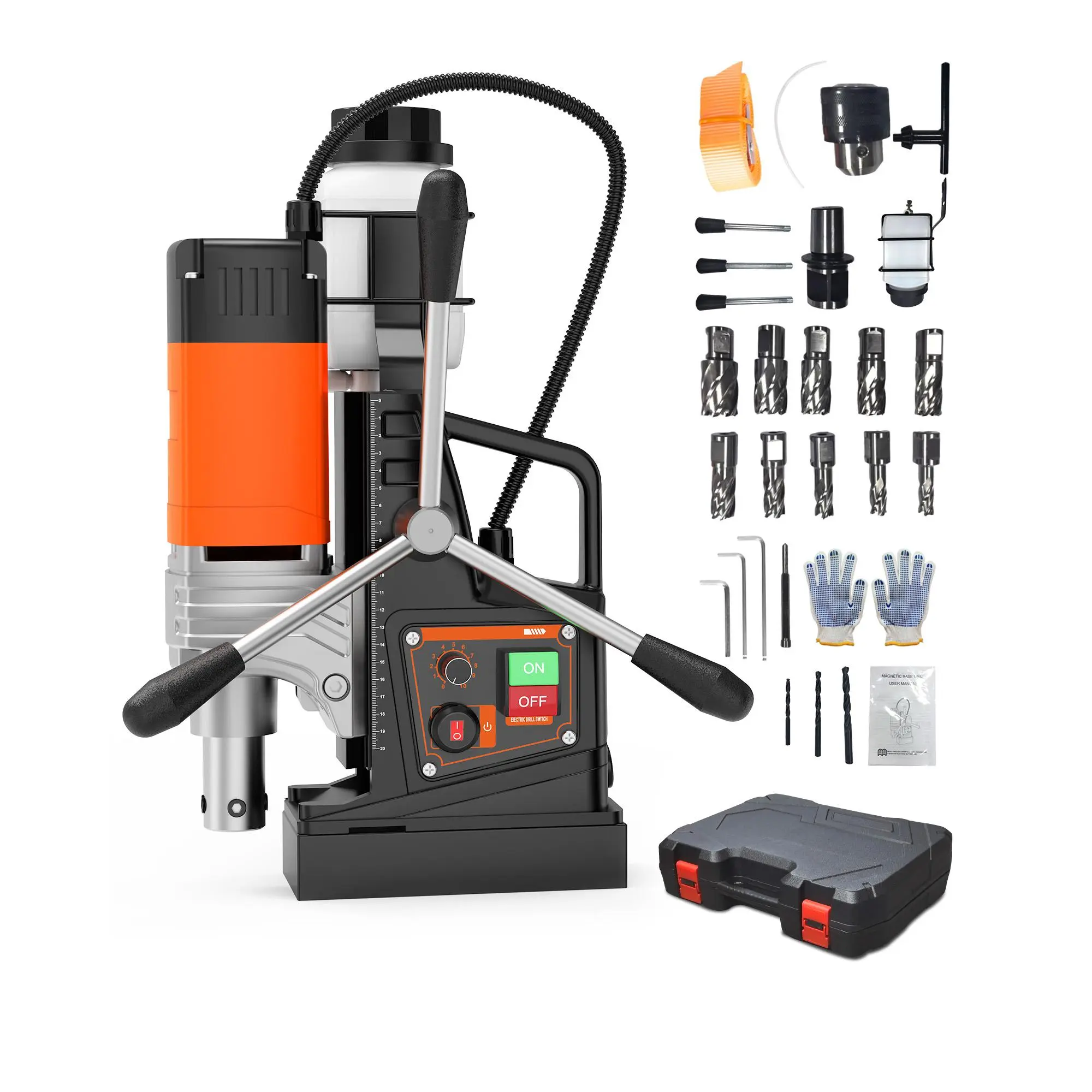 1750W Heavy Duty Magnetic Drill Press - 2" Boring Diameter - 810 RPM Adjustable Speed - Portable Industrial Power Tool for Industrial and Home Metalwork