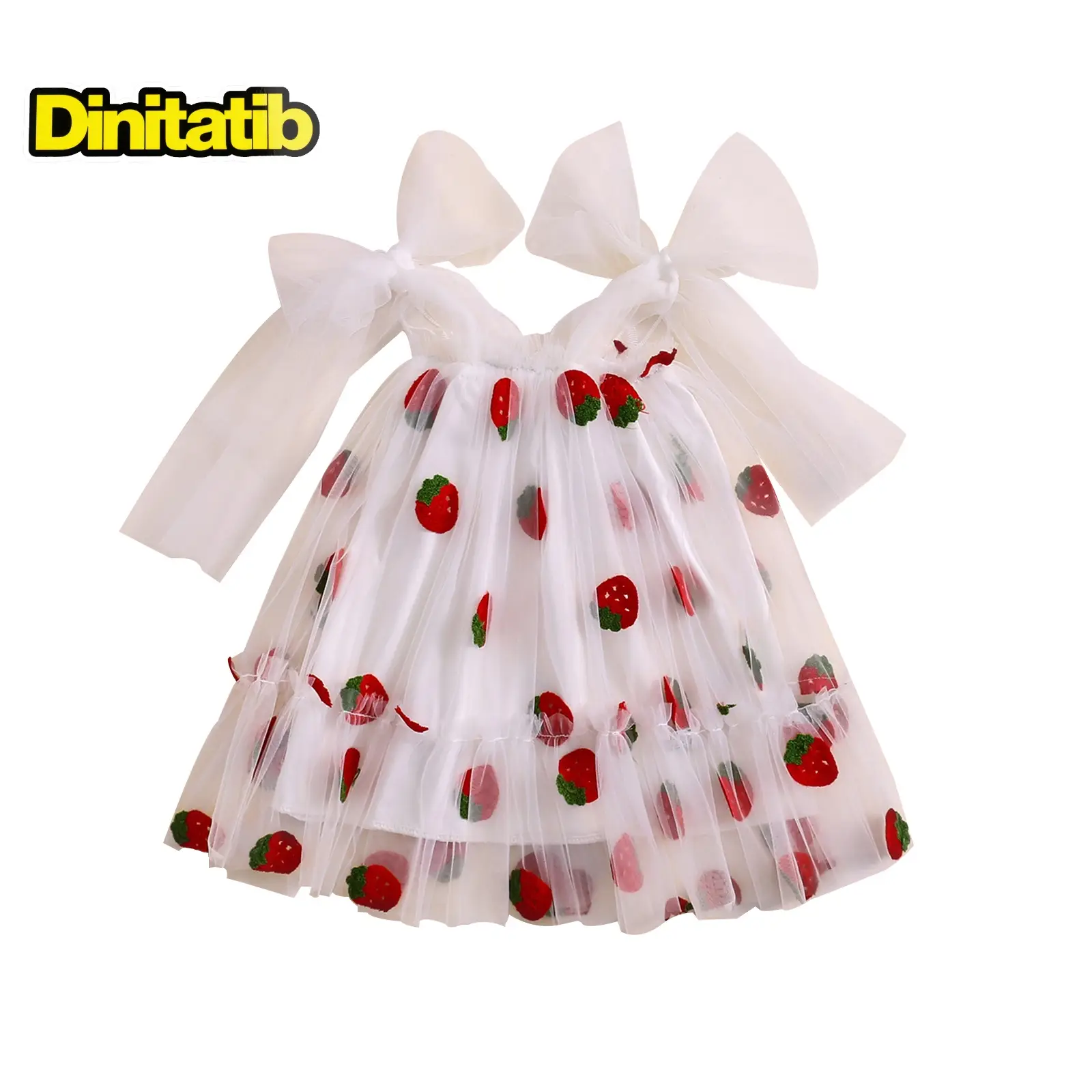 Baby Girls Sleeveless Dress 3M-3T Bow Straps Summer Tulle A-Line Dress with Butterfly Wing for Beach Party Cute Clothes