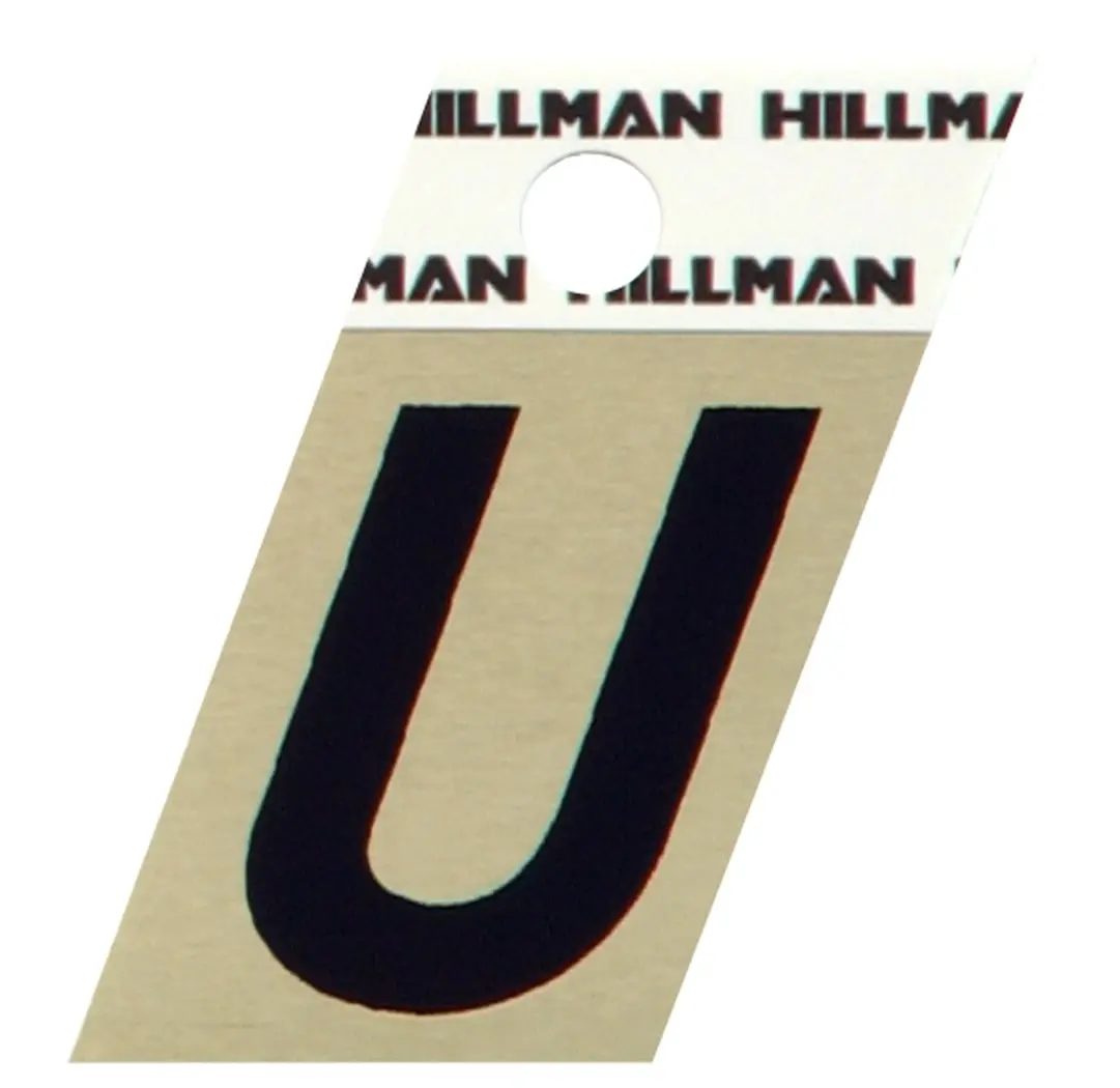 Hillman Group 840534 1.5 in. Black & Gold Glossy Aluminum Angle-Cut Adhesive Letter U, 6-Piece Office Stationery for Mailboxes, Easy to Apply, Weather-Resistant, Helps Make Address More Visible